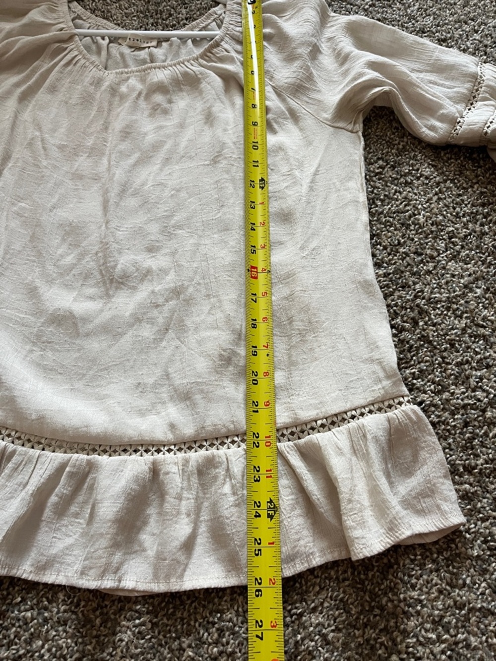 Cream Peasant Blouse with Crochet Trim - Picture 4 of 5